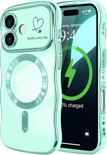 Vista 11 de LCHULLE - Funda magnética para iPhone 13 para mujeres y niñas, con forma ondulada, color azul bebé [Compatible with MagSafe] Cute Curly Wave, Love