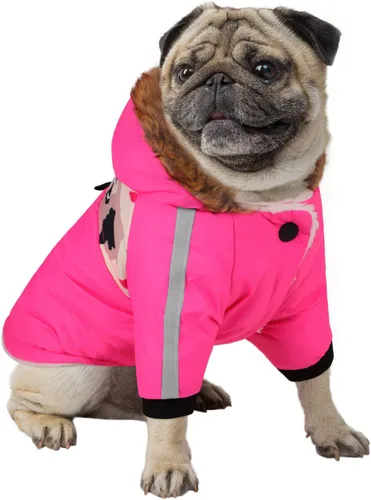 Vista 8 de Queenmore Abrigo cálido de invierno para perro, impermeable para clima frío, chaqueta de nieve para perro, sudadera reflectante con capucha