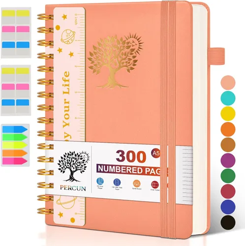 Vista 19 de Cuaderno grande en espiral para mujeres y hombres, 300 páginas rayadas numeradas, con rayas universitarias, cuaderno encuadernado en espiral de tapa