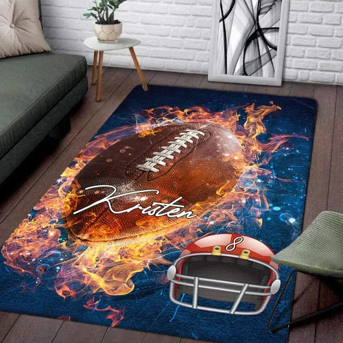 Vista 11 de Personalized Amazing Football Athlete Rug with Name Number, Football Welcome Mat 2x3 3x5 4x6 5x8, Sports Bathroom Rug for Living Room Bedroom