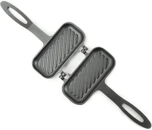Vista 3 de HAWOK - Sandwichera compacta de hierro fundido a la parrilla, sartén de doble cara, sándwich de desayuno, tostadora para perros calientes Negro 01