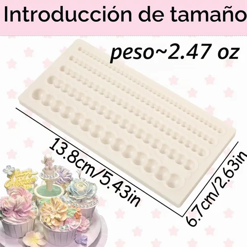 Vista 7 de 1 molde para fondant de cadena de perlas hemisféricas para decoración de bordes de pasteles, moldes de silicona de perlas de chocolate, adecuado