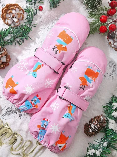 Vista 7 de SATINIOR Manoplas de esquí para niños, guantes de invierno impermeables para nieve, guantes cálidos y resistentes al viento para niños y niñas
