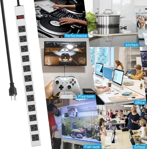 Vista 7 de JUNNUJ Regleta de Alimentación de Metal de 12 Tomas, Regleta de Alimentación Resistente Montable, Protector de Sobretensiones de 1200J con Tornillos