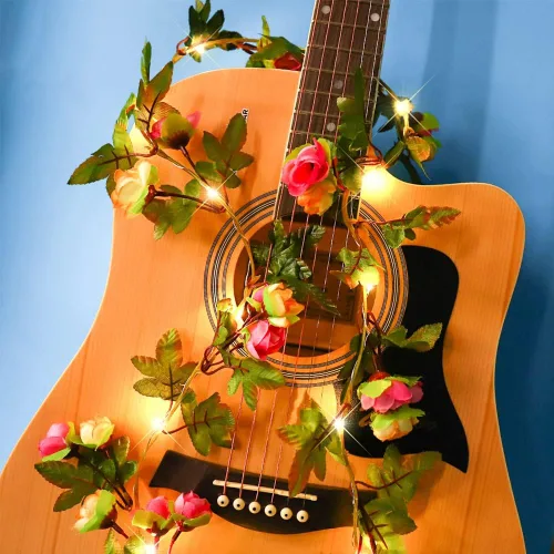 Vista 7 de Guirnalda de luces de rosas de 9.84 pies, funciona con pilas, luces de hadas de rosas artificiales, hojas de flores, vid, para interiores
