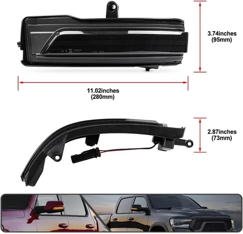 Vista 7 de 2 piezas de luces LED intermitentes secuenciales ámbar para espejo lateral para Dodge Ram 1500 2019-2024, indicador de intermitente, luz de señal