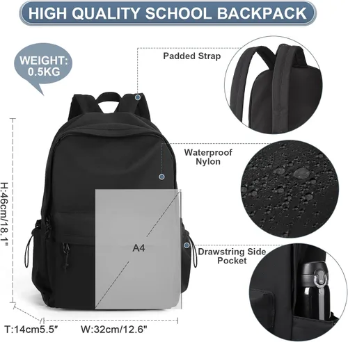 Vista 3 de PAUBACK Mochila escolar para niñas, resistente al agua, para la escuela secundaria, mochila para adolescentes, niños y niñas, mochila de escuela
