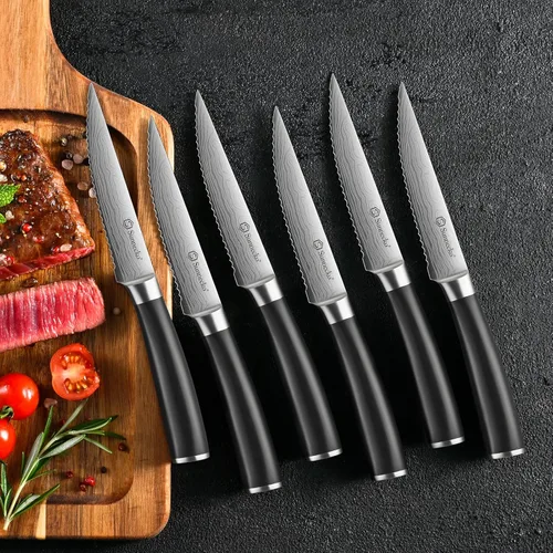 Vista 7 de Sunnecko Juego de cuchillos con bloque y afilador, juego de bloque de cuchillos de cocina de 15 piezas, cuchillos de cocina afilados, acero Negro