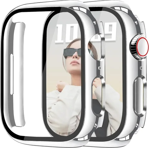 Vista 49 de JR.DM - Juego de 2 fundas de policarbonato duro de 38 mm con protector de pantalla de vidrio templado HD para Apple Watch Series 3/2/1, protector