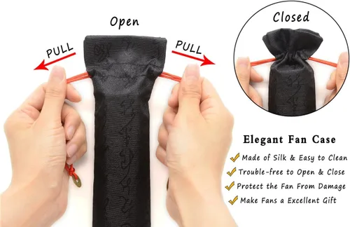 Vista 3 de OMyTea Ventilador de mano plegable grande de bambú para hombres y mujeres, ventilador de mano chino japonés de Kung Fu Tai Chi con funda de tela