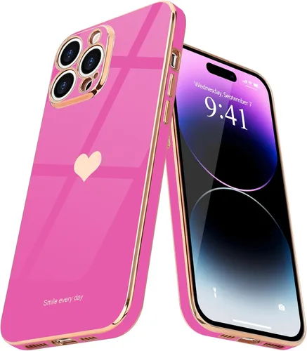 Vista 10 de Teageo Funda para iPhone 14 Pro Max para Mujeres y Niñas Lindo Corazón de Amor Lujoso Chapado Suave Brillante Cubierta Trasera Elevada Protección
