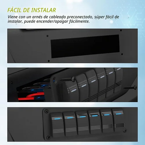 Vista 5 de Joinfworld Panel de Interruptor Basculante de 6 Posiciones 12V Panel de Interruptor de Barco Marino Impermeable 12 Voltios Luz LED Azul Panel