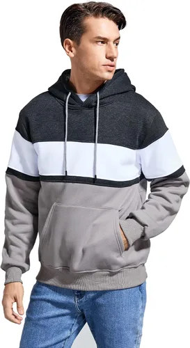 Vista 4 de Lulucleaf Sudadera con capucha para hombre, diseño de bloques de color, casual, de vellón, manga larga, con capucha