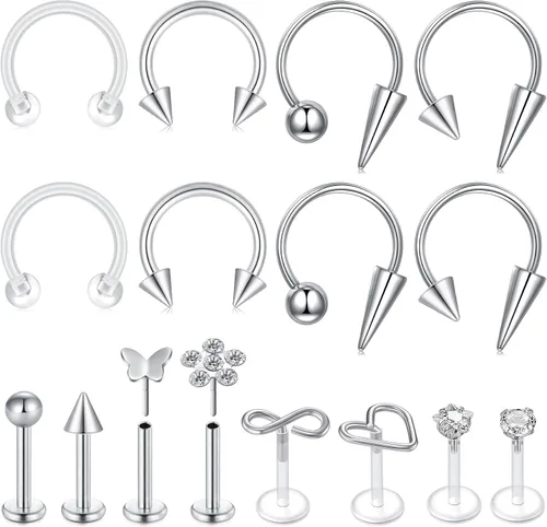 Vista 13 de Zolure 16g Anillos de labio de herradura, joyería labret, anillo de barra de labio, anillo de pico, joyería de mordida de serpiente, pendientes