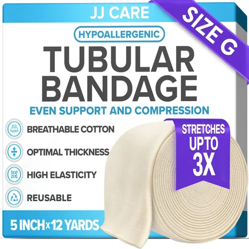 Vista 11 de JJ CARE Vendaje tubular, tubo Stockinette de 3 pulgadas x 12 yardas para tobillos y rodillas, Tubi Grip tamaño D, manga elástica reutilizable, tubos