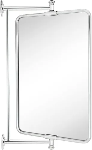Vista 6 de TEHOME Espejo rectangular redondeado negro pivot-N-View para tocador de baño, espejo giratorio inclinable para tocador de esquina, 14 x 22 pulgadas