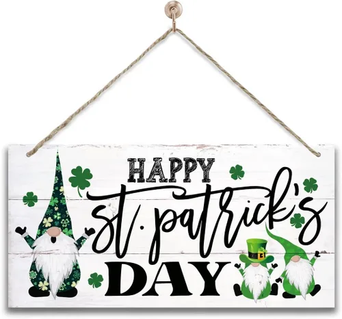 Vista 10 de Divertido arte de madera del día de San Patricio, besos irlandeses y deseos de trébol impreso, letrero para el hogar, decoración de puerta colgante