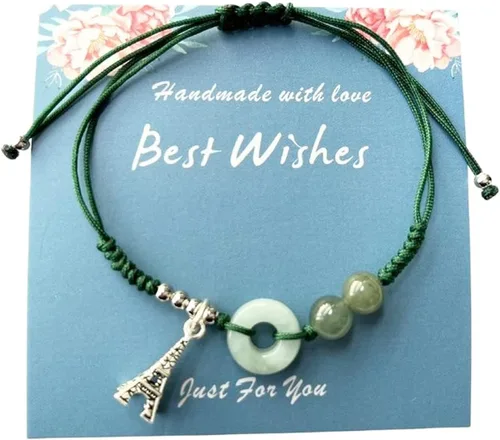 Vista 2 de Pulsera de jade natural hecha a mano, pulsera de cuerda roja de la buena suerte, pulseras de la Cabalá, ajustable