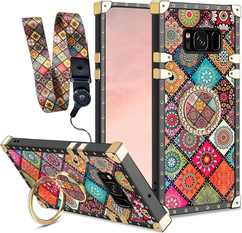 Vista 12 de Funda para Samsung Galaxy S8 Plus con soporte de anillo, patrón de moda, parte trasera de policarbonato duro y TPU suave, cubierta de protección a