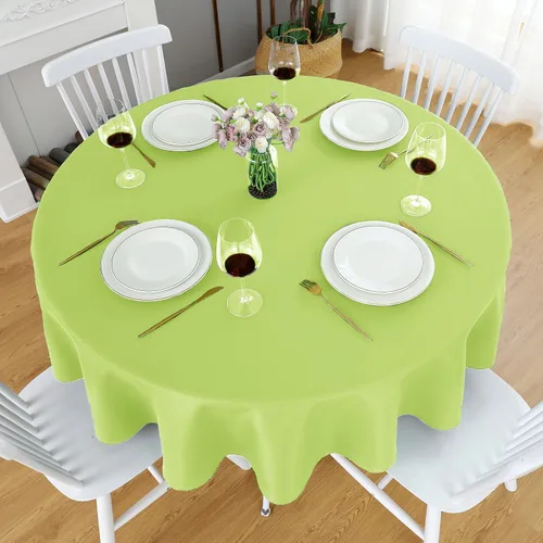Vista 2 de FOLINS&HOME Mantel redondo de poliéster verde manzana de 48 pulgadas impermeable de alta resistencia sin arrugas, tela circular para mesa, a prueba