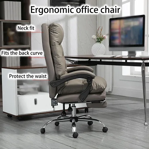 Vista 4 de Silla de oficina ejecutiva con reposapiés, silla de oficina grande y alta, silla de oficina ergonómica de piel sintética, sillas de escritorio