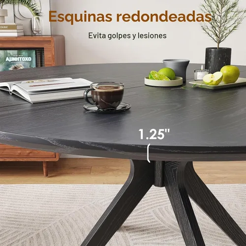 Vista 8 de Soohow Mesa redonda de cocina de comedor de madera maciza de 47.2 pulgadas para 4-6 personas con base de pedestal que se interseca Negro