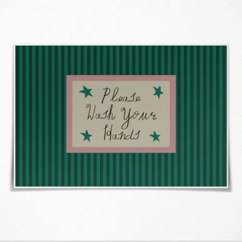 Vista 20 de Green Pink Striped Bathroom Wall Art Please Wash Your Hands Humor Canvas Print Mid Century Modern Poster and Posters for Vintage Bathroom