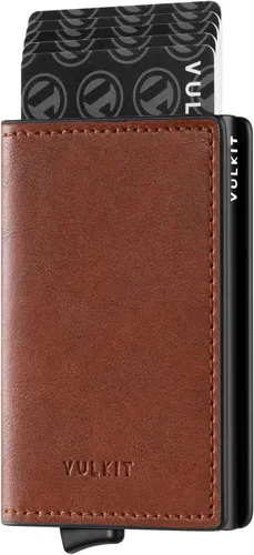 Vista 7 de VULKIT Tarjetero RFID Bloqueo de Cuero Automático Pop Up Cartera Aluminio Slim Pocket Tarjeta de Visita