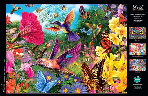 Vista 4 de Rompecabezas de jardín Buffalo Games de colibríes de la colección Vivid (1000 piezas).