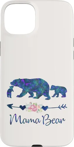 Vista 9 de Teal Blue Purple Floral Mama Bear and Two Cubs White Case for iPhone 16