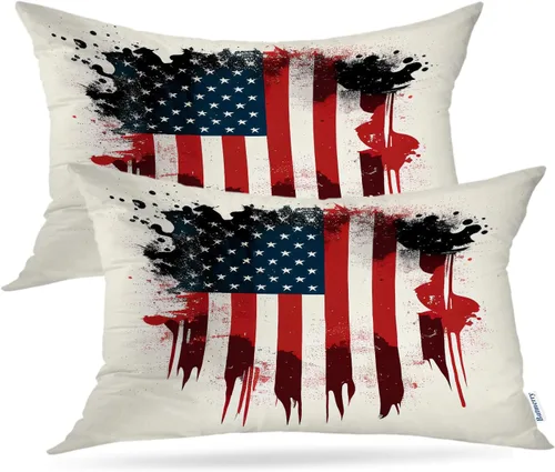 Vista 14 de Batmerry American Flag Ink Dot Throw Pillow Covers, Red Blue White Stars Abstract Decorative Pillow Covers Digital Printing Blended for Couch Sofa