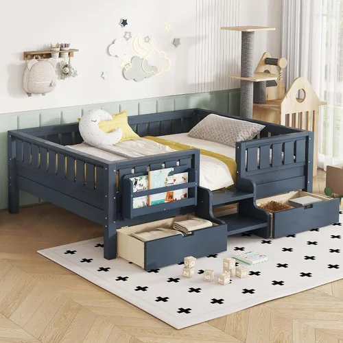 Vista 17 de Bellemave Cama Montessori Twin Kids con escaleras, estantería y cajones, beige Cajón beige