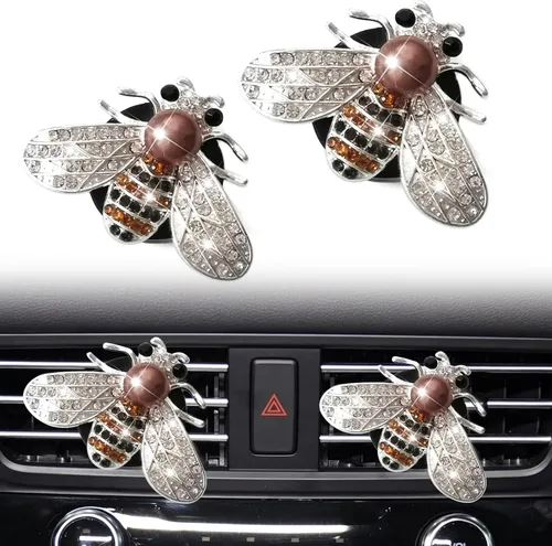 Vista 8 de 2 piezas de clips brillantes de abeja para ventilación, clip de ventilación de difusor de coche con diamante de rinestone, decoración
