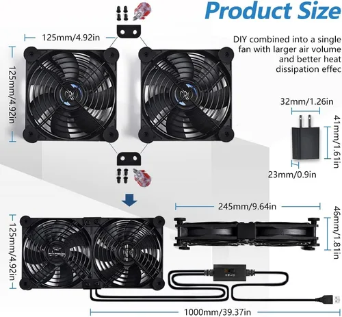 Vista 3 de Ventilador de control dual USB de 4.724 in, ventilador de refrigeración portátil de 5 V para receptor de TV de pantalla plana, router, DVR