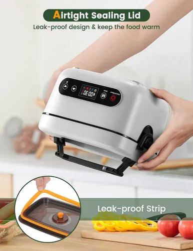 Vista 7 de Fiambrera eléctrica inalámbrica, 1.2 L, alimentada por batería, 100 W, 24000 mAh, recargable, portátil, calentador de alimentos autocalentable