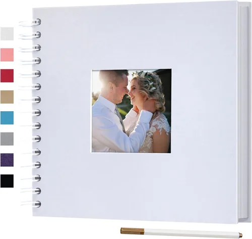 Vista 16 de Álbum de fotos pequeño DIY para manualidades de 8 x 8 pulgadas con foto de portada, 80 páginas, tapa dura, papel para manualidades, álbum de fotos