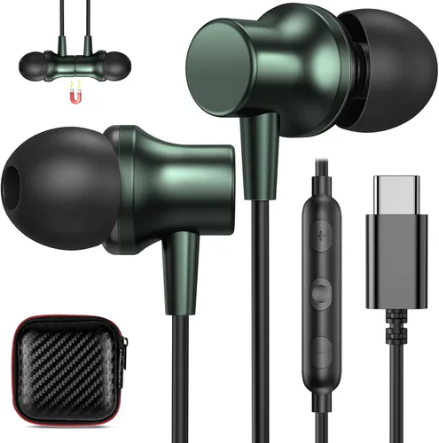 Vista 9 de Auriculares USB C, COOYA Tipo C Auriculares con Cable Magnéticos con Graves y Cancelación de Ruido In-Ear + Micrófono para iPhone 17 16 15 Pro Max