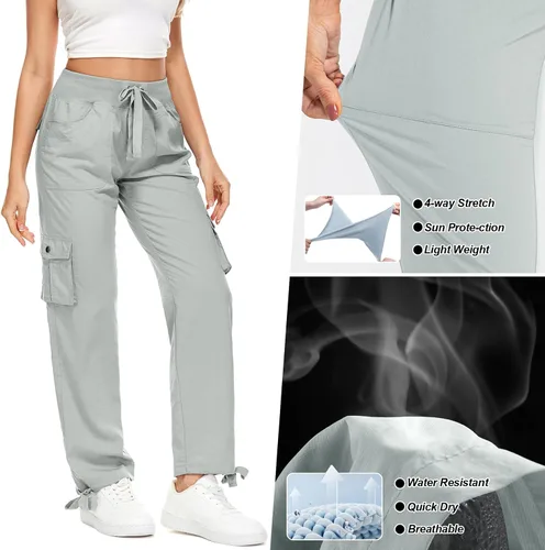 Vista 6 de Pantalones cargo para mujer, ligeros, de secado rápido, UPF 50, viajes, golf, safari, senderismo, verano