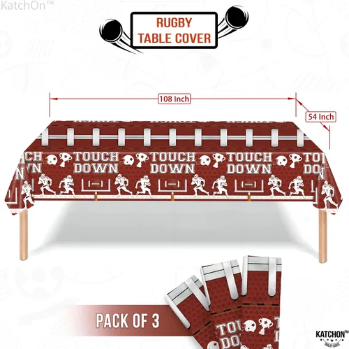 Vista 2 de KatchOn, XtraLarge - Mantel de fútbol – Paquete de 3 Decoraciones de fiesta de fútbol Mantel de campo de fútbol marrón Mantel de touchdown