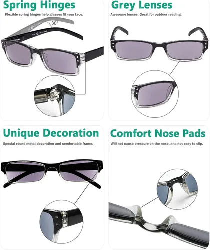 Vista 5 de Eyekepper Lentes de lectura, paquete de 4 lentes de sol de lectura para mujeres y hombres, lentes de lectura bajo el sol, lentes de lectura de dos