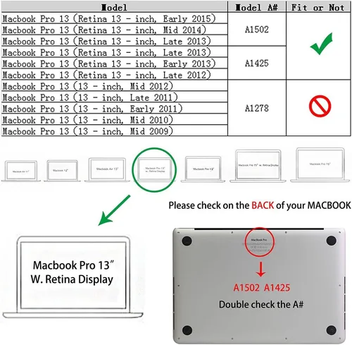 Vista 2 de RUBAN Compatible con MacBook Pro antiguo de 13 pulgadas 2015, 2014, 2013, 2012 (modelos A1502 y A1425), carcasa rígida de plástico y cubierta