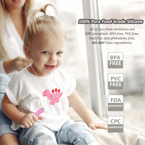Vista 5 de Collar masticable para niños y niñas, paquete de 6 collares masticables sensoriales para niños autistas o adultos con TDAH, SPD, ansiedad, juguete