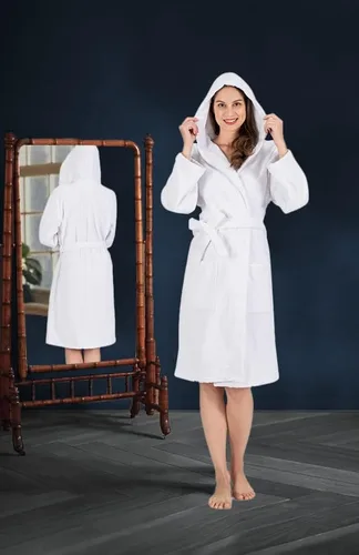 Vista 6 de NINE WEST Bata de baño de lujo con capucha para mujer, 100% algodón turco
