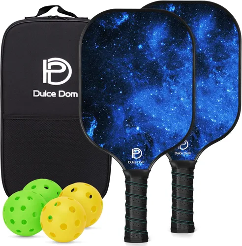 Vista 17 de Dulce DOM Juego de 2/4 palas de pickleball aprobadas por USAPA, 4 bolas de pickleball para interiores y exteriores, raqueta de superficie de fibra