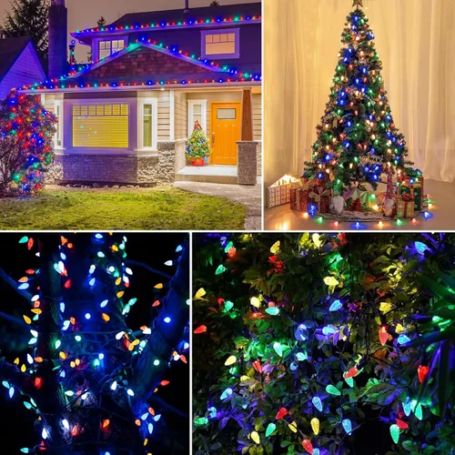 Vista 6 de DBFAIRY Paquete de 2 Luces de Cadena C6 que Funcionan con Pilas, Multicolor 16.4 pies 50 Luces LED de Guirnalda con Temporizador 8 Modos de Luz IP65