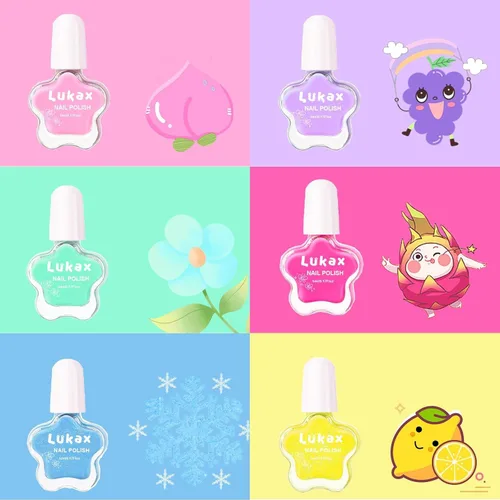 Vista 4 de Lukax Juego de esmaltes de uñas para niñas – 6 colores no tóxicos seguros para niños pequeños, a base de agua, despegar y quitar poco olor, kit