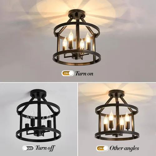 Vista 4 de UOFUS 2 paquetes de lámpara de techo semiempotrada estilo granja, lámpara de techo mate con diseño de araña para entrada, vestíbulo, comedor