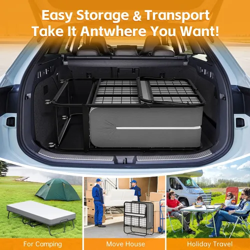 Vista 8 de INTERGREAT Cama plegable, cama portátil de tamaño individual de 75 x 38 pulgadas para adultos, camas plegables de metal para huéspedes con ruedas