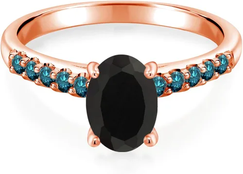Vista 2 de Gem Stone King Anillo ovalado de oro rosa de 10 quilates con ónix negro y diamante azul Metal Metal Piedra preciosa Ónix Diamante