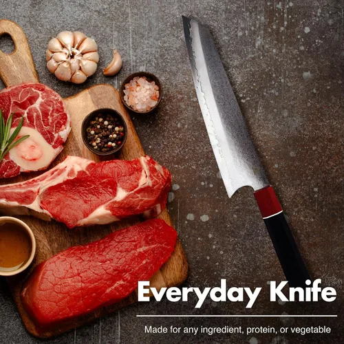 Vista 5 de Miyake Cuchillo de chef japonés de 8.35 pulgadas, cuchillo de cocina de Damasco de acero de 67 capas, hoja afilada con mango G10 de espiga completa